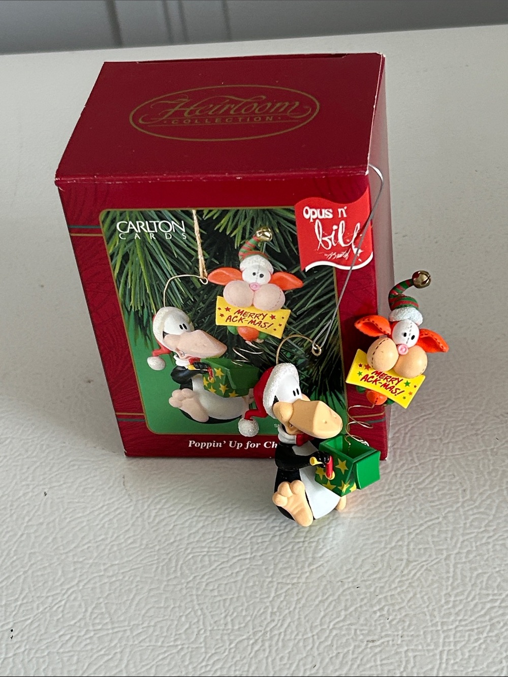 2001 Carlton Cards Holiday Opus n Bill Ornament and still in box
